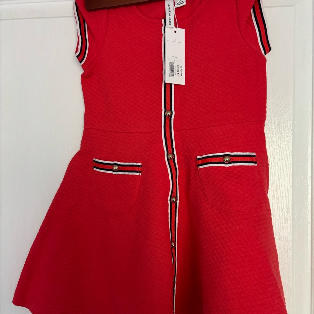 Janie and Jack Little Girls Red Dress with Striped Accents